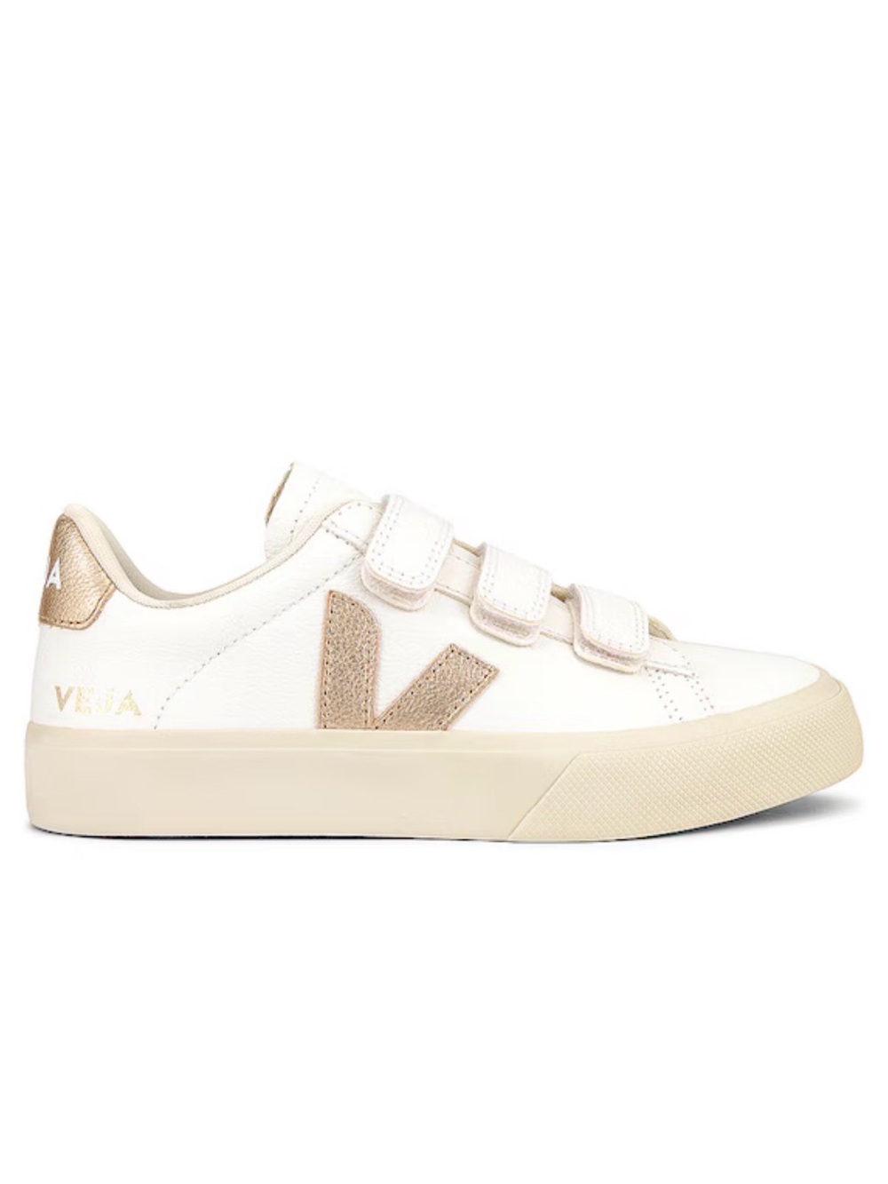 Veja Recife Sneaker White & Gold Leather Velcro Sneakers Size 9